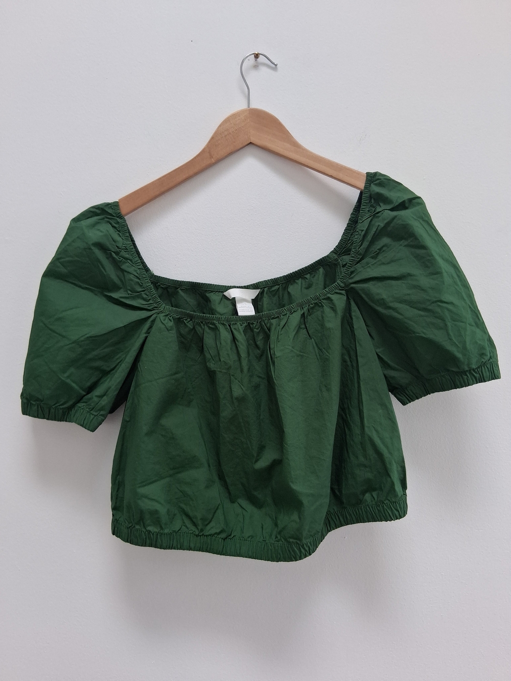 H&M Forest Green Puff Sleeve Crop Top Medium Boho Coquette Festival Cottagecore
